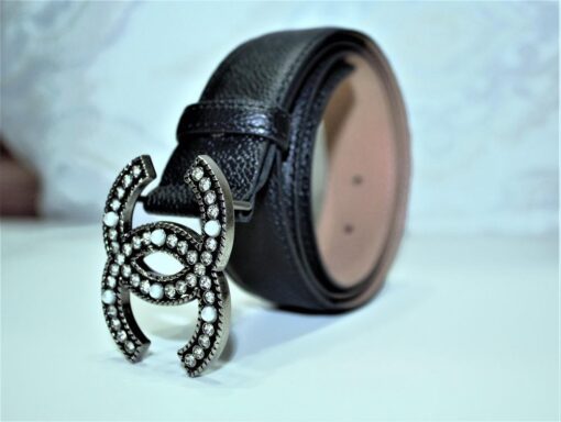 Chanel Caviar Pattern Belt Silver Diamond Buckle