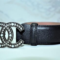 Chanel Caviar Pattern Belt Silver Diamond Buckle