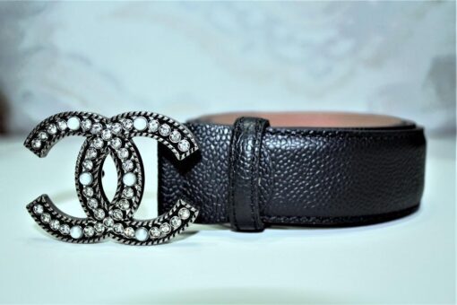 Chanel Caviar Pattern Belt Silver Diamond Buckle