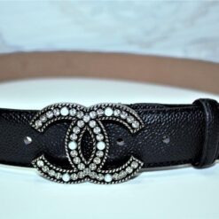 Chanel Caviar Pattern Belt Silver Diamond Buckle