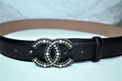Chanel Caviar Pattern Belt Silver Diamond Buckle
