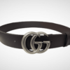 Gucci Dark Brown Leather Belt Silver Buckle 40 mm