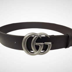 Gucci Dark Brown Leather Belt Silver Buckle 40 mm