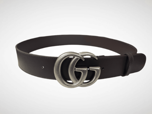 Gucci Dark Brown Leather Belt Silver Buckle 40 mm