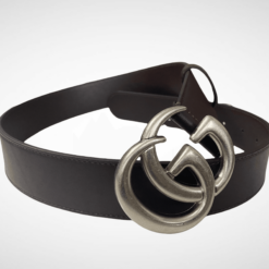 Gucci Dark Brown Leather Belt Silver Buckle 40 mm