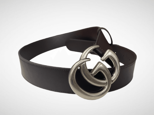 Gucci Dark Brown Leather Belt Silver Buckle 40 mm
