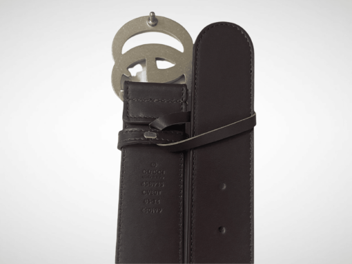 Gucci Dark Brown Leather Belt Silver Buckle 40 mm