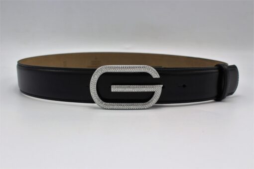 Gucci G Diamond Silver Buckle Leather Belt 40mm