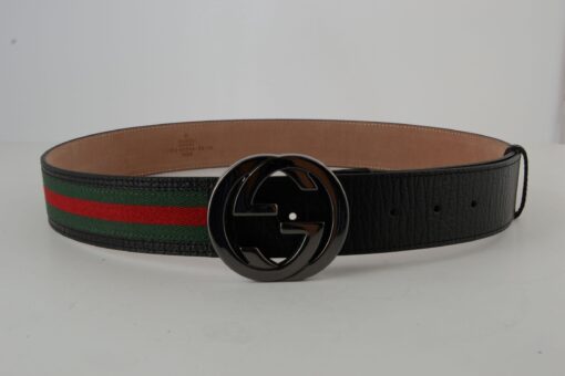 Gucci Red Green Stripe Belt with Chromium Buckle