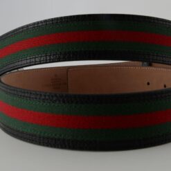 Gucci Red Green Stripe Belt with Chromium Buckle