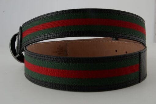 Gucci Red Green Stripe Belt with Chromium Buckle