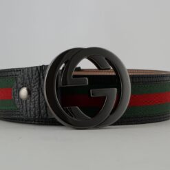 Gucci Red Green Stripe Belt with Chromium Buckle