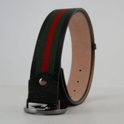 Gucci Red Green Stripe Belt with Chromium Buckle