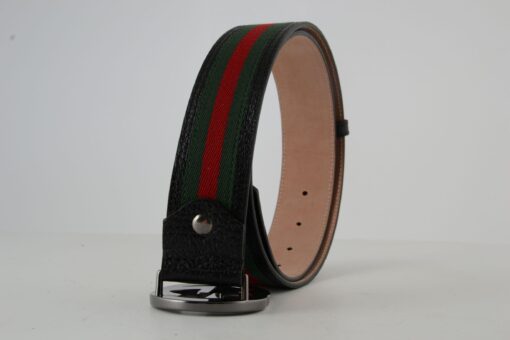 Gucci Red Green Stripe Belt with Chromium Buckle