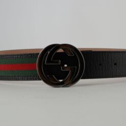 Gucci Red Green Stripe Belt with Chromium Buckle