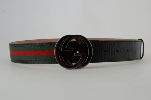 Gucci Red Green Stripe Belt with Chromium Buckle