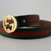 Gucci Red Green Stripe Belt with Gold Buckle