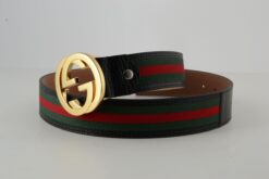 Gucci Red Green Stripe Belt with Gold Buckle