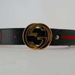 Gucci Red Green Stripe Belt with Gold Buckle