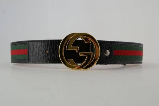 Gucci Red Green Stripe Belt with Gold Buckle