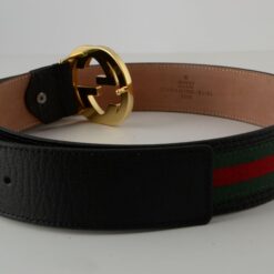 Gucci Red Green Stripe Belt with Gold Buckle
