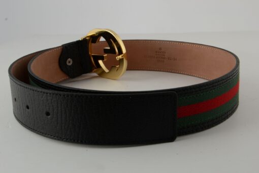 Gucci Red Green Stripe Belt with Gold Buckle
