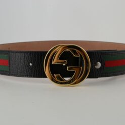 Gucci Red Green Stripe Belt with Gold Buckle
