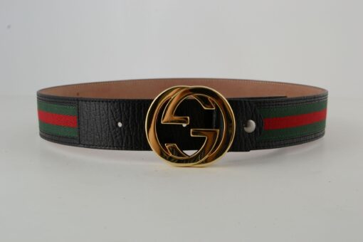 Gucci Red Green Stripe Belt with Gold Buckle