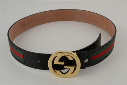 Gucci Red Green Stripe Belt with Gold Buckle