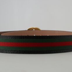 Gucci Red Green Stripe Belt with Gold Buckle