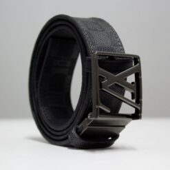 Grey & Black Damier Reversible Leather Belt - Brands Gateway