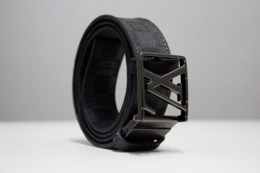 Grey & Black Damier Reversible Leather Belt - Brands Gateway