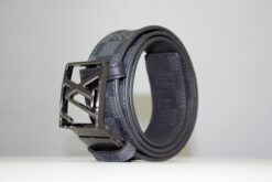Grey & Black Damier Reversible Leather Belt - Brands Gateway