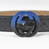 Gucci Signature Leather Belt with Black & Blue Buckle