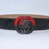 Gucci Signature Leather Belt with Black & Red Buckle