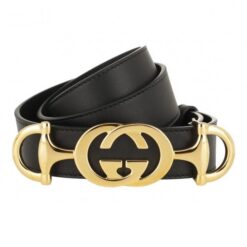 Interlock Buckle Black Leather Belt - Brands Gateway