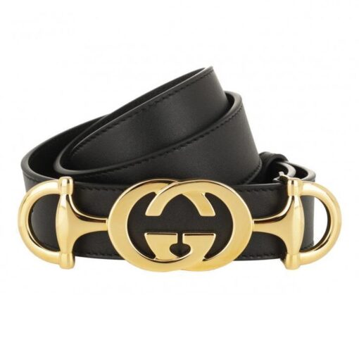 Interlock Buckle Black Leather Belt - Brands Gateway