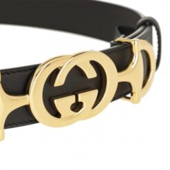 Interlock Buckle Black Leather Belt - Brands Gateway