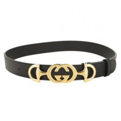 Interlock Buckle Black Leather Belt - Brands Gateway