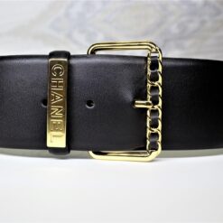 Chanel Larger Leather Belt with Gold Buckle