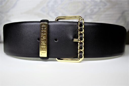 Chanel Larger Leather Belt with Gold Buckle