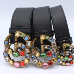 Leather belt with crystal Double G buckle - Brands Gateway