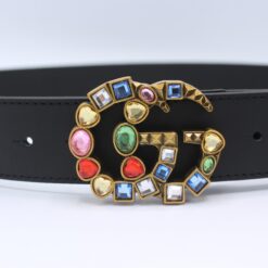 Leather belt with crystal Double G buckle - Brands Gateway