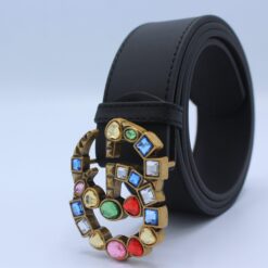 Leather belt with crystal Double G buckle - Brands Gateway