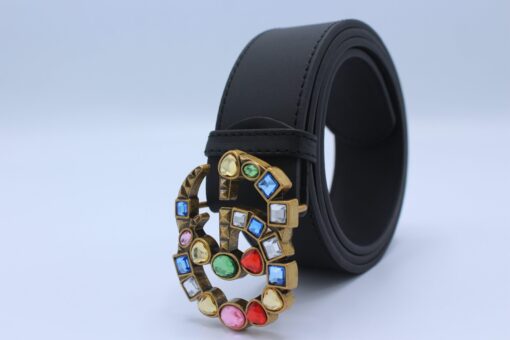 Leather belt with crystal Double G buckle - Brands Gateway