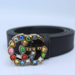Leather belt with crystal Double G buckle - Brands Gateway