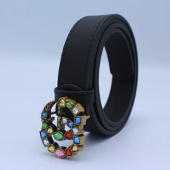 Leather belt with crystal Double G buckle - Brands Gateway