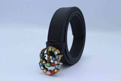 Leather belt with crystal Double G buckle - Brands Gateway