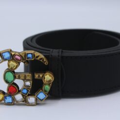 Leather belt with crystal Double G buckle - Brands Gateway