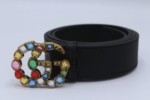 Leather belt with crystal Double G buckle - Brands Gateway